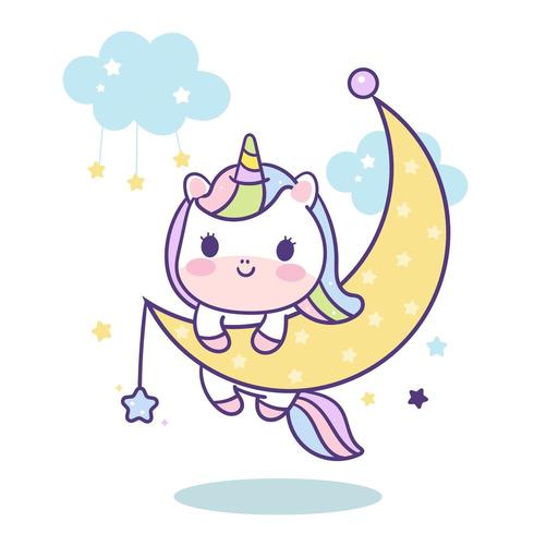 Kawaii Unicorn vector on moon