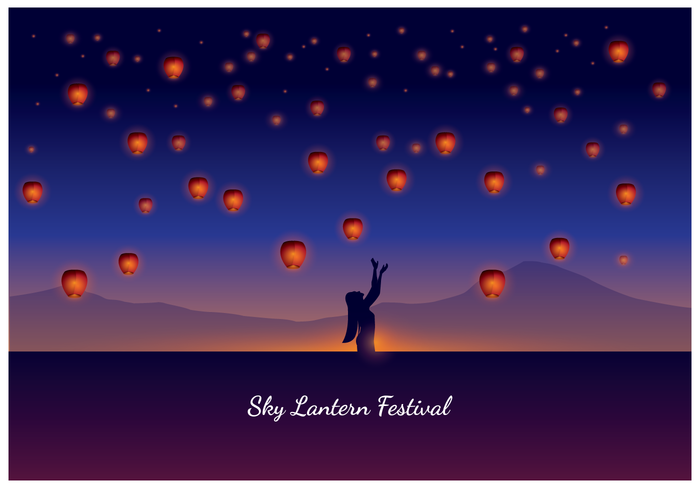 A Woman on Taiwan Sky Lantern Festival vector