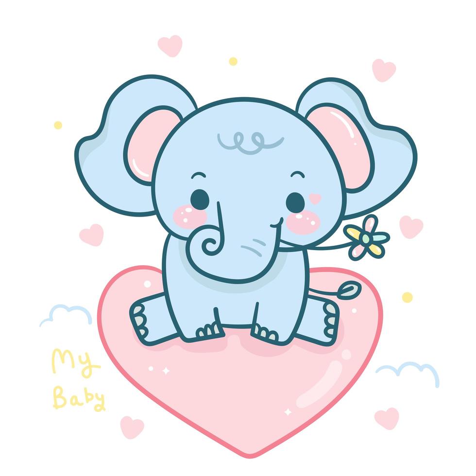 Baby elephant cartoon with flower sitting on love balloon vector