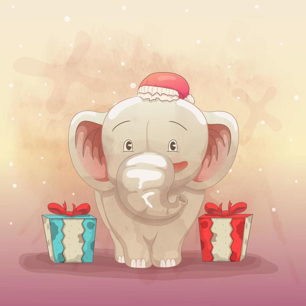 baby elephant happy to get christmas gift vector