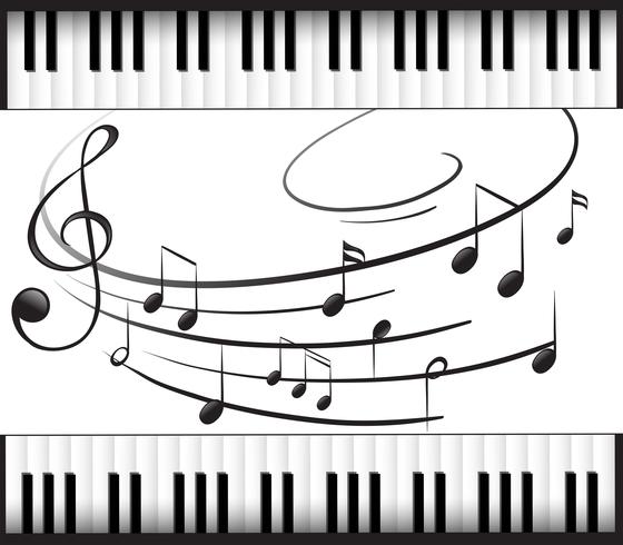 Background template with piano keyboard and music notes vector