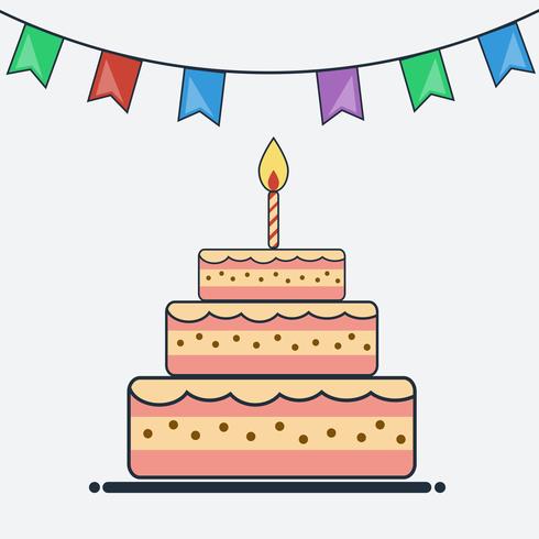 Birthday cake and bunting flags flat design vector