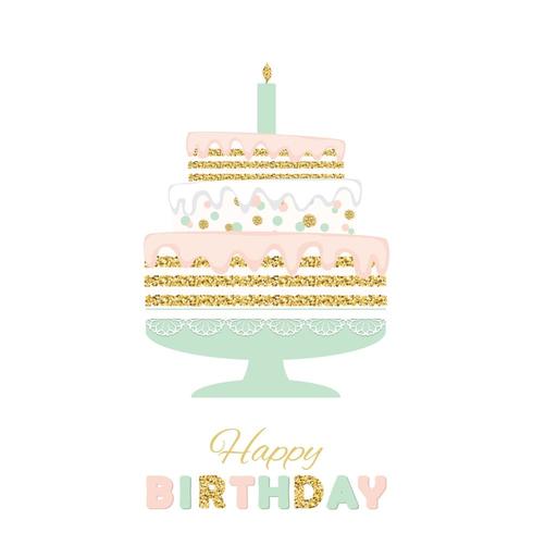 Birthday cake with glitter isolated on white. vector