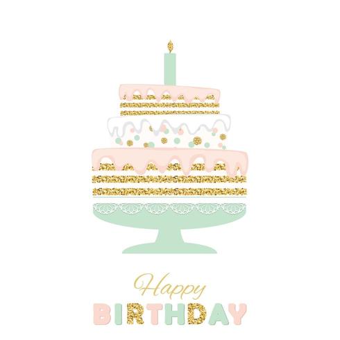Birthday cake with glitter isolated on white. vector
