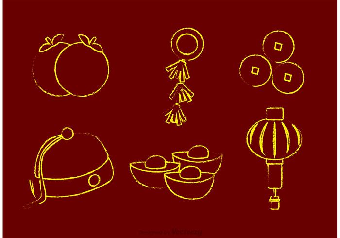 Chalk Drawn Chinese Lunar New Year Vectors