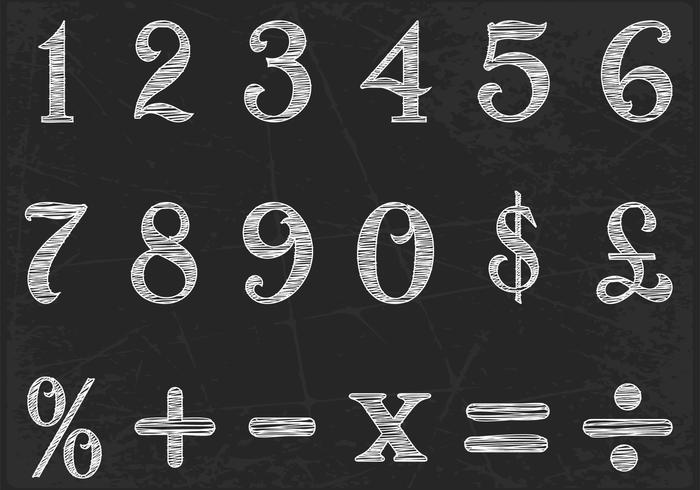 Chalk Drawn Numbers Vector Set