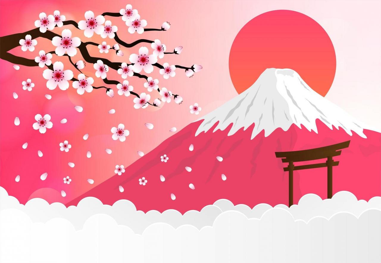 Cherry Blossom, Fuji Mountain Background vector