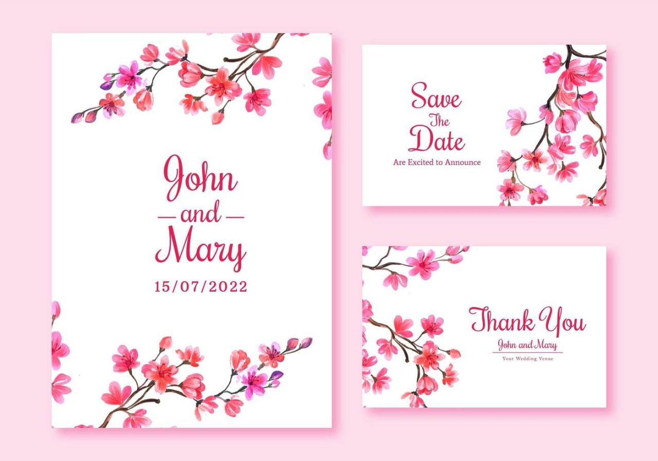 Cherry Blossom Wedding Card Set  vector