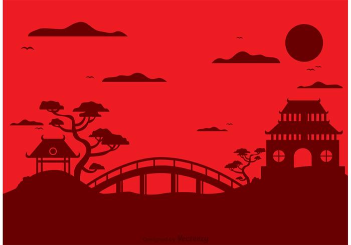 Chinese Temple Landscape Vector Background 