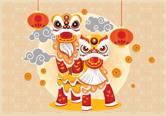 Chinesse Lion Dance and Couple Vector
