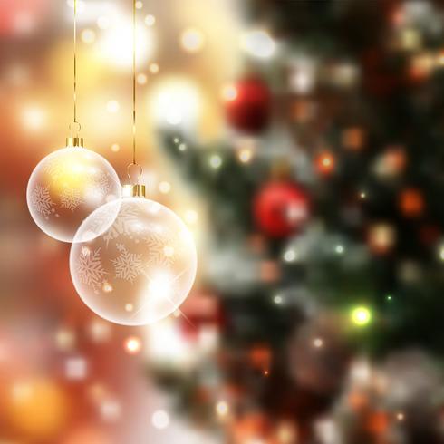 Christmas baubles on defocussed lights background  vector