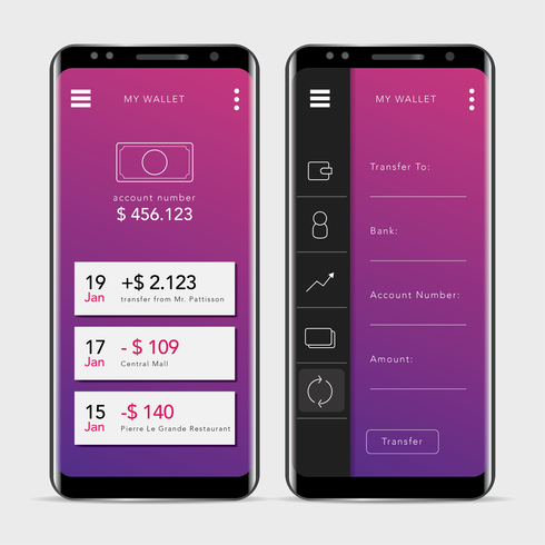 Clean and Modern Mobile Banking Application GUI vector