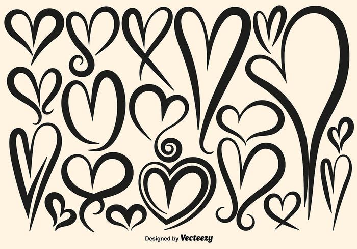 Collection Of Vector Hand Drawn Hearts