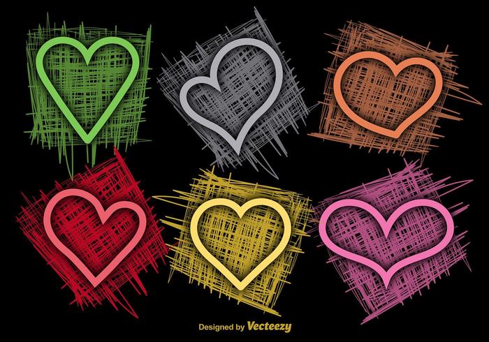 Colorful Sketchy Hearts Vectors