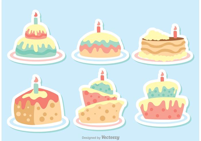 Colorful Vector Cartoon Birthday Cake Vectors Pack