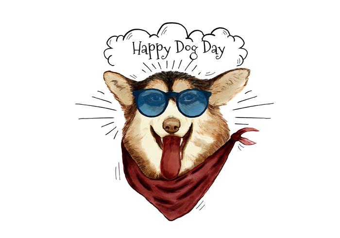 Cute And Funny Fashion Dog Smiling Wearing Sunglasses And Scarf To Dog Day vector