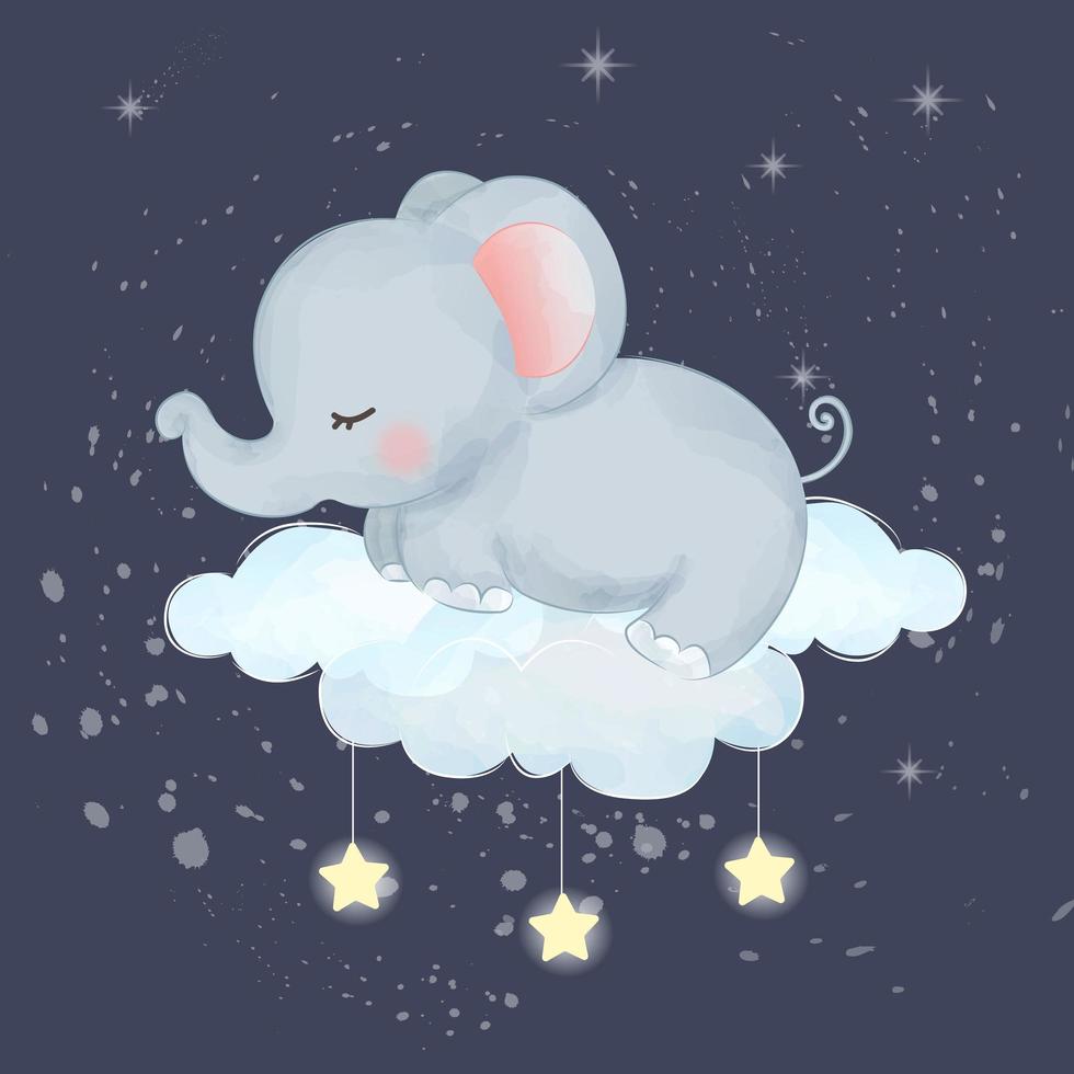 Cute baby elephant sleeping on a cloud vector