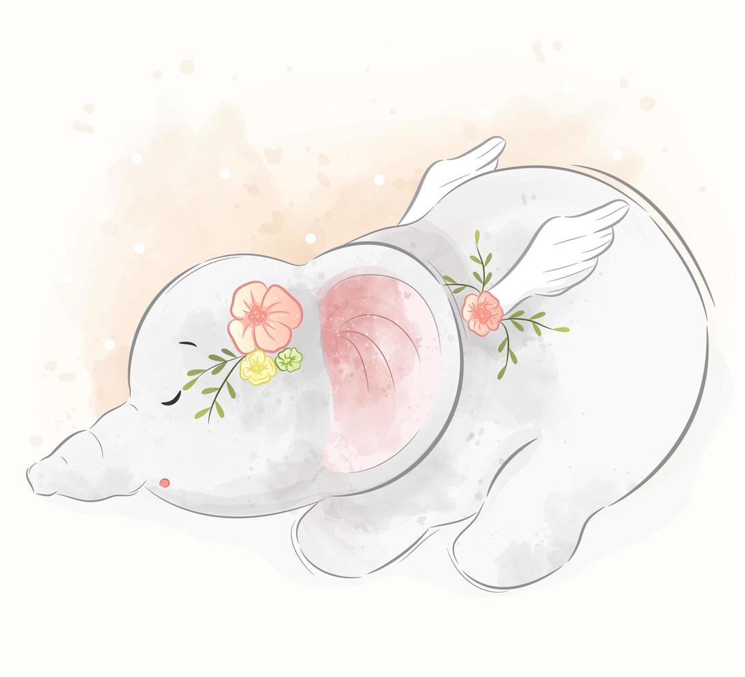 Cute baby elephant sleeping  vector