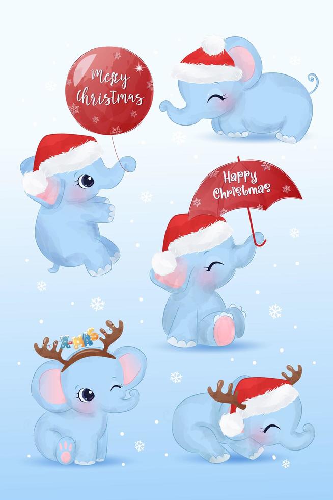 Cute baby elephants elements for Christmas decoration vector