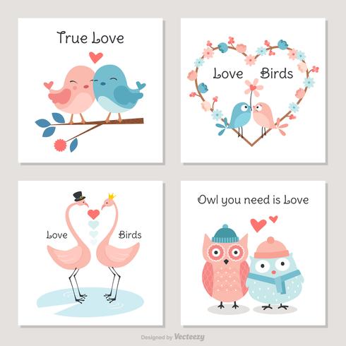 Cute Birds In Love Vector Cards