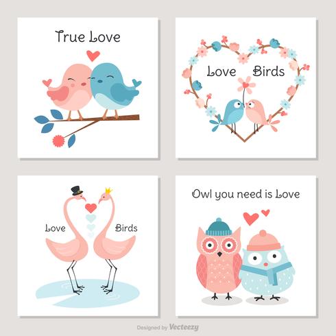 Cute Birds In Love Vector Cards