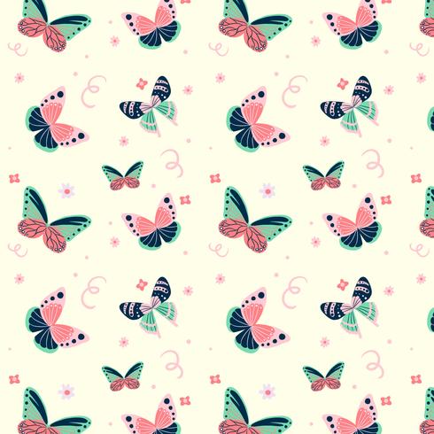 Cute Butterfly Pattern With Floral Elements vector
