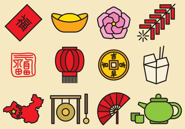 Cute Chinese Icons vector