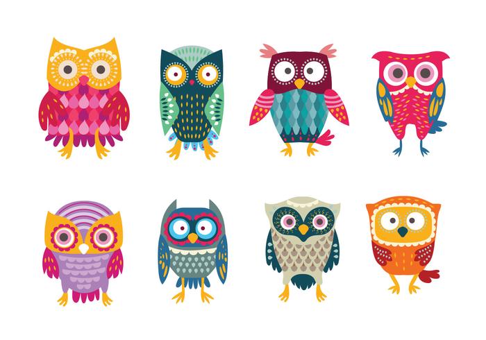 Cute & Colorful Stylized Buho Owls vector