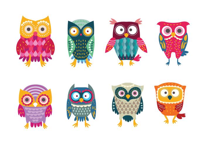 Cute & Colorful Stylized Buho Owls vector