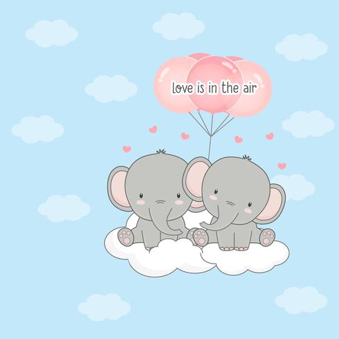 Cute couple elephant with balloons. Valentine's day card. vector