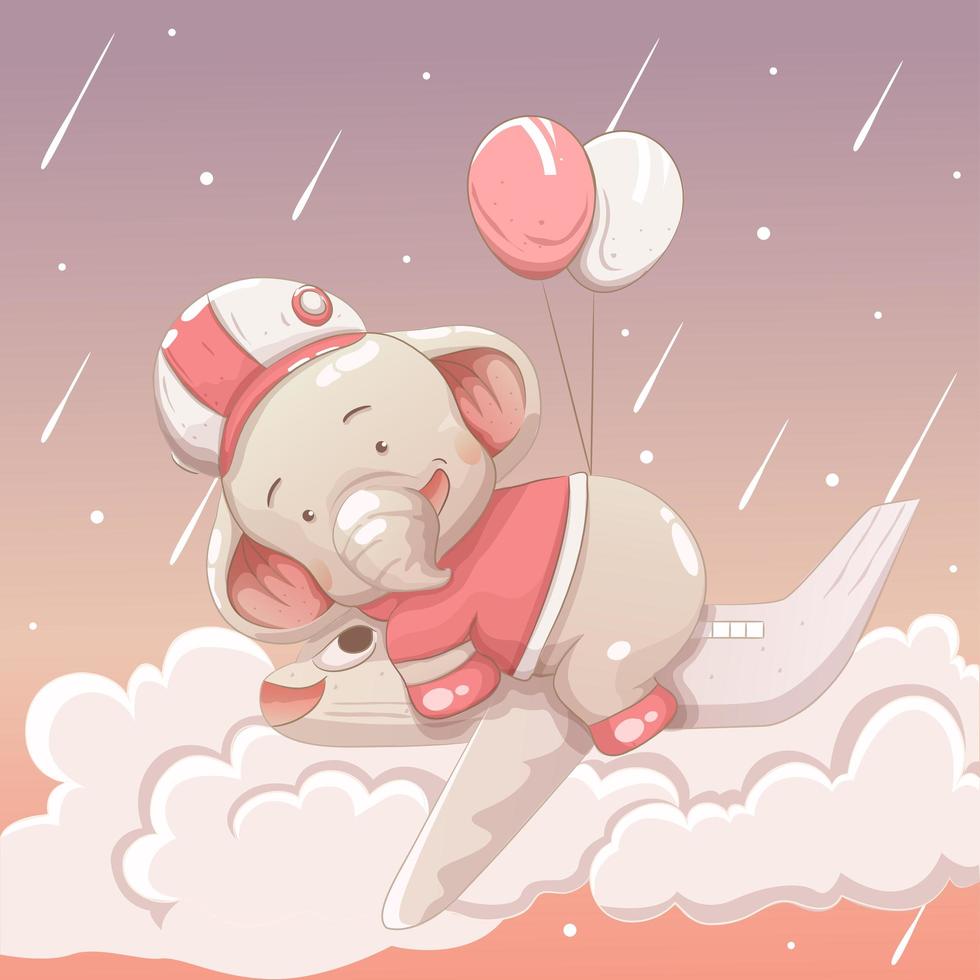 Cute elephant baby floating in the sky vector