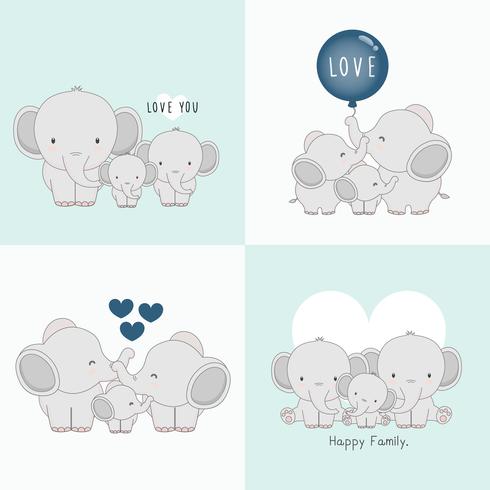 Cute elephant family with a little elephant in the middle. vector