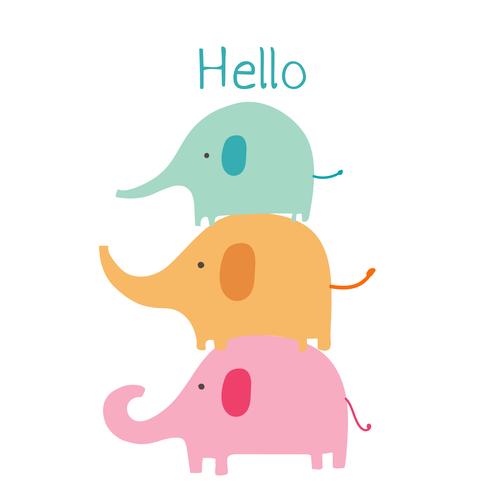 Cute elephant with say hello. Baby animal character vector illustration
