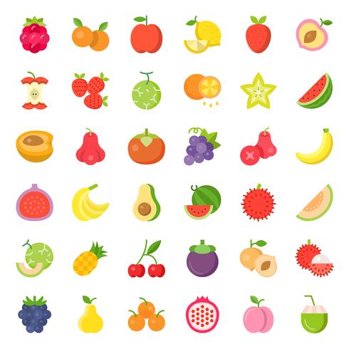 Cute fruit and berries, flat icon set 2 vector