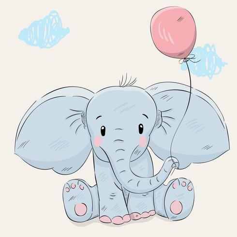 Cute little elephant hand drawn vector