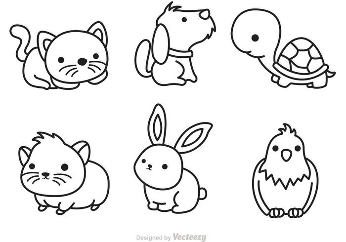 Cute Pets Outline Vector