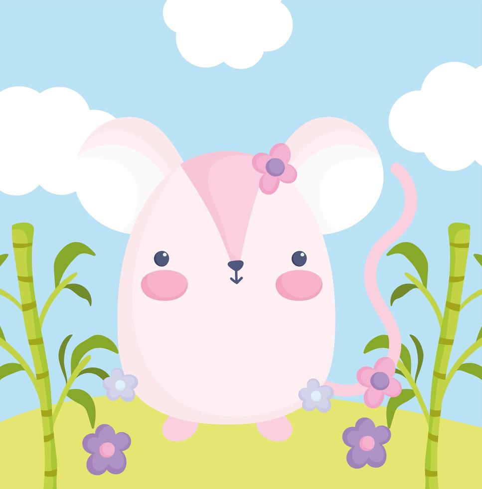 Cute pink mouse outdoors vector