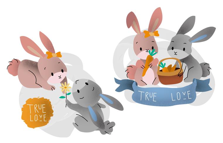 Cute Rabbit Couple In Love Vector illustration