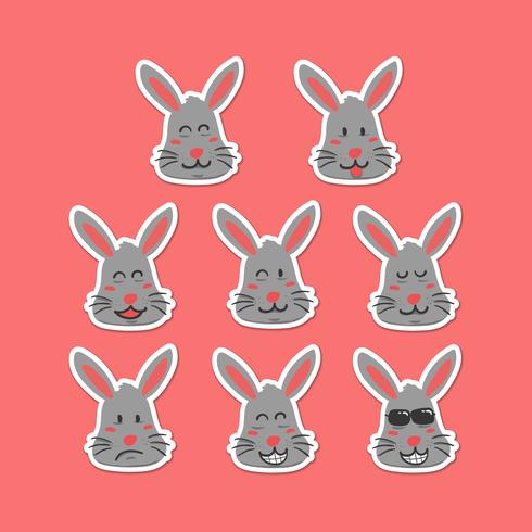Cute rabbit emoji smiley face expression set in hand drawing cartoon style vector