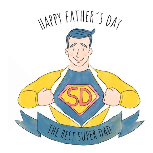 Cute Super Dad With Rainbow vector