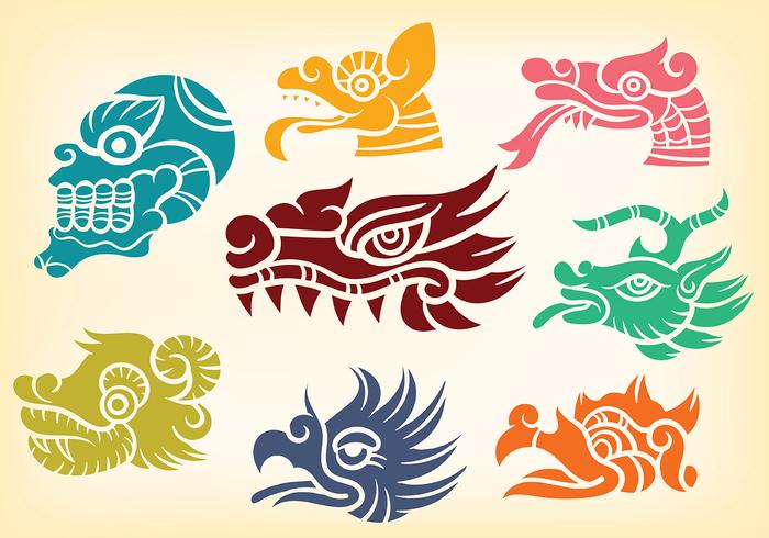 Decorative Quetzalcoatl Icons Vector