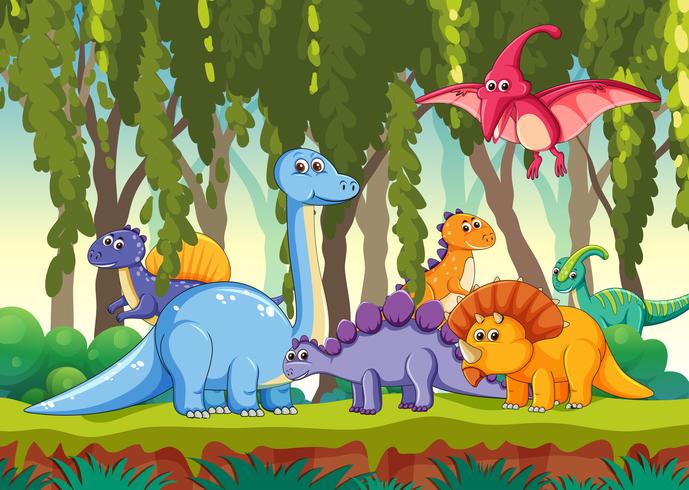 Different dinosaur in forest vector