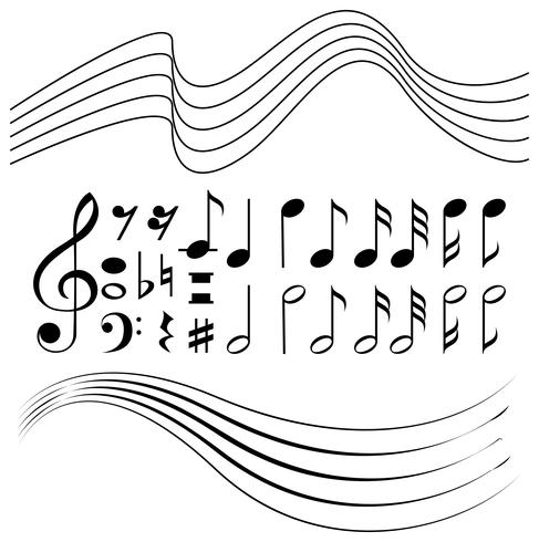 Different symbols of music notes and line paper vector