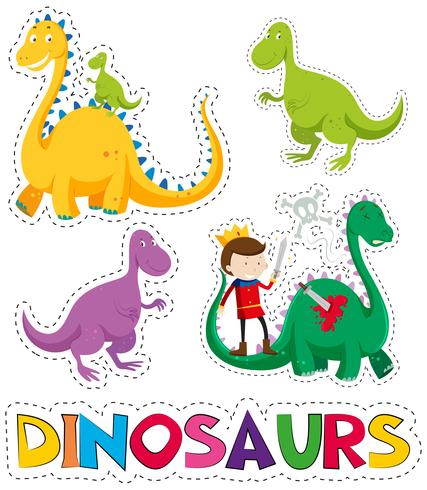 Dinosaurs and prince in sticker design vector