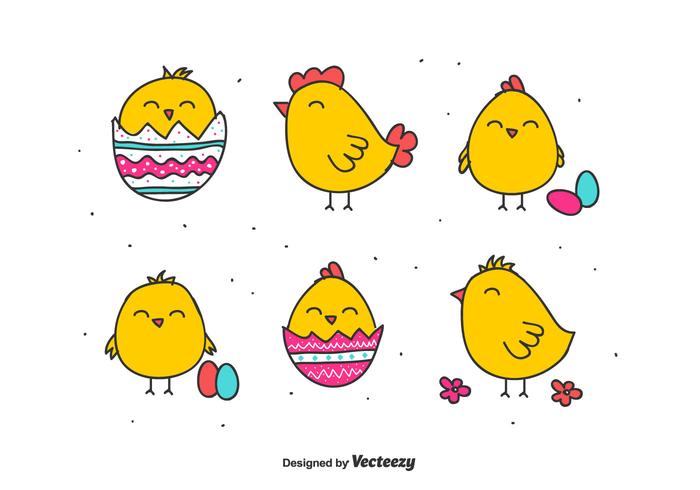 Doodle Easter Chick Vectors