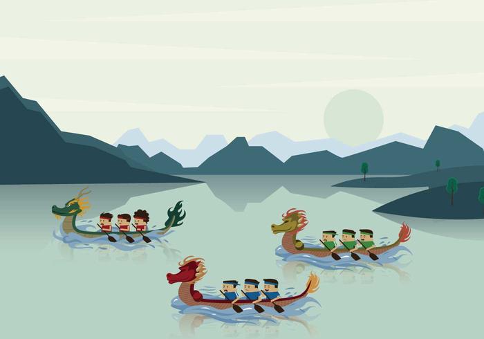 Dragon Boat Race in River Illustration vector