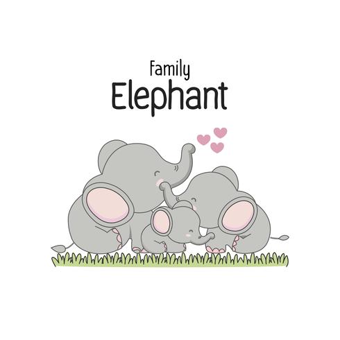 Elephant Family Father Mother and baby. Vector illustration.