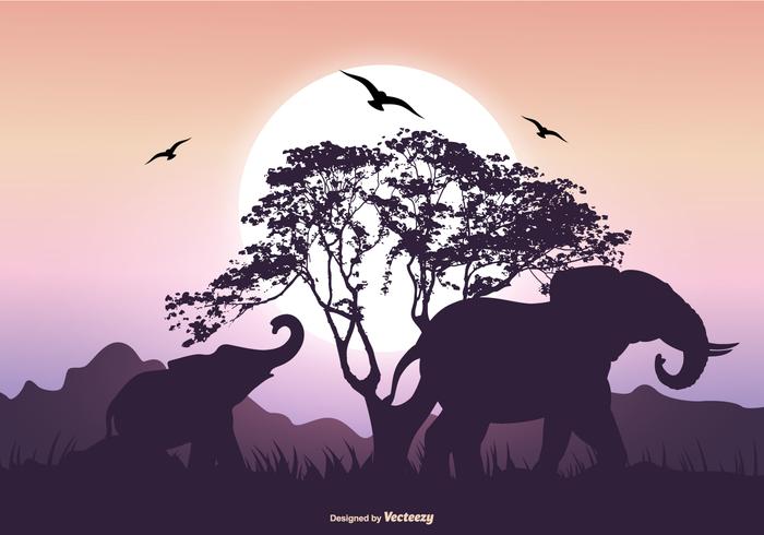 Elephant Silhouette Scene vector