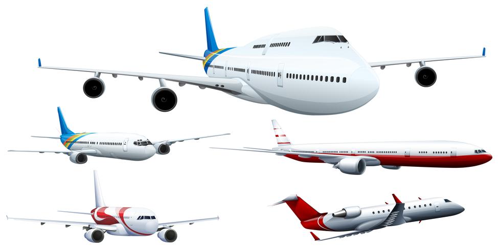 Five designs of airplanes vector