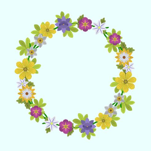 Flat  Spring flower and leaf Wreath Vector Illustration